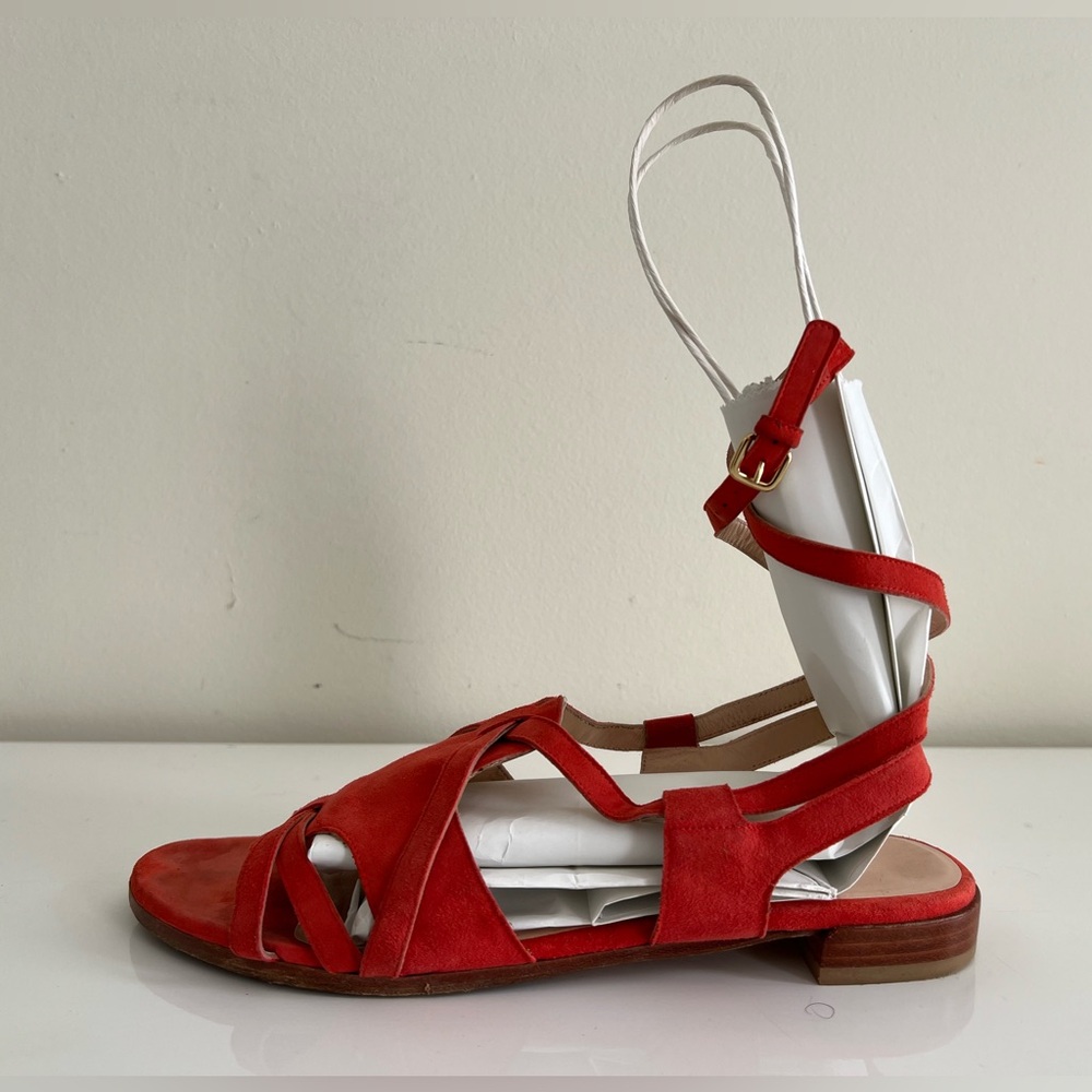 Stuart Weitzman Greek gladiator sandals in red suede